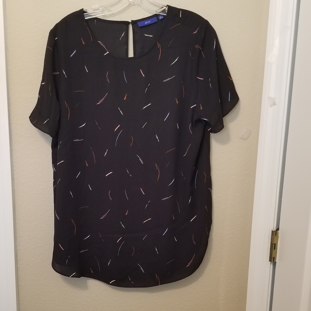 Apt.9 Women's L Blouse Black with muticolor design